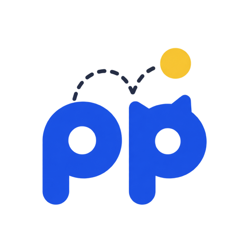 PipPounce blue PP monogram with yellow dot